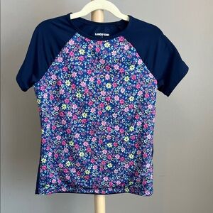 Lands' End Girls Floral Chlorine Resistant Short Sleeve Rash Guard Large 10/12